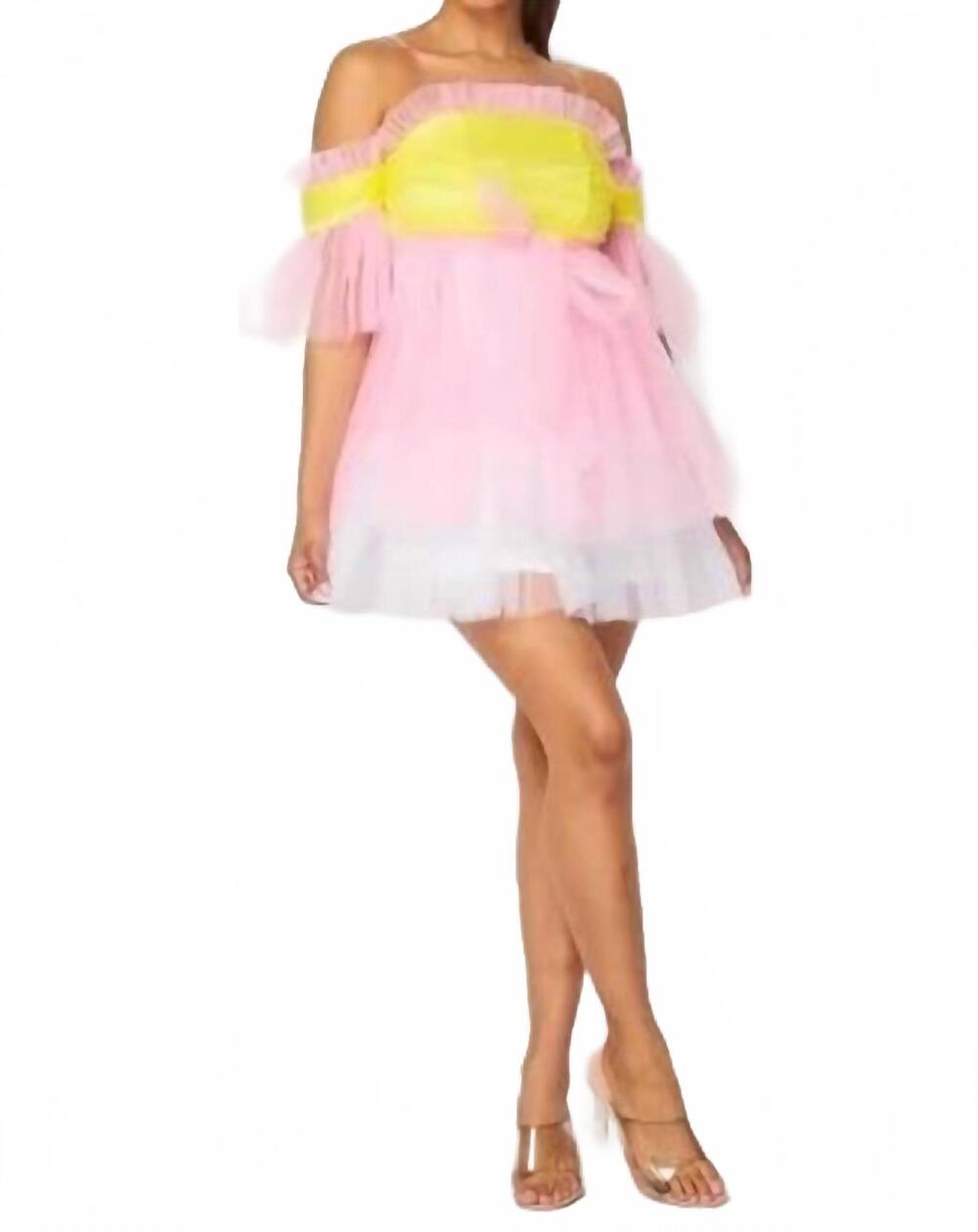 NEW HERA tulle mesh dress with waist belt in pink lemonade